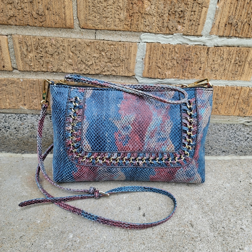 Aimee Kestenberg Multicolor Snakeskin-Effect Crossbody Clutch - Blue & Pink